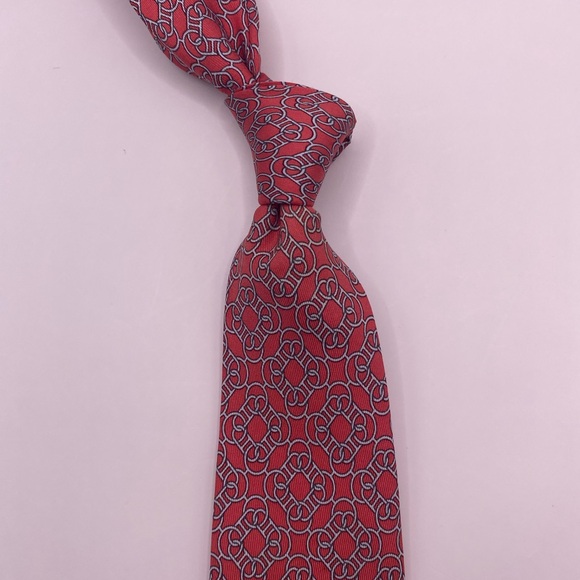 Hermes Red and Gray Geometric Men's Tie - Picture 4 of 6